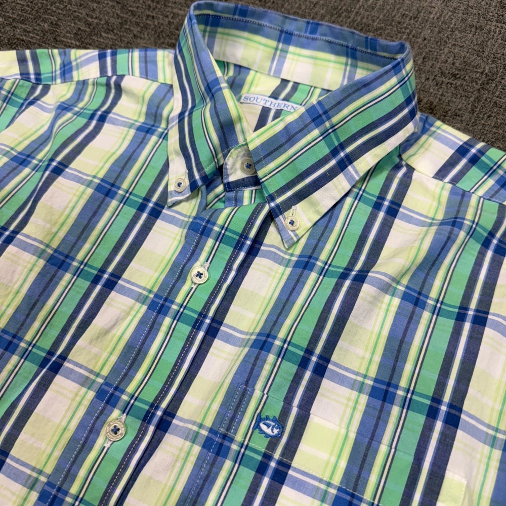 Southern Tide Shirt Mens Medium Green Blue Plaid LS Button Down Skipjack